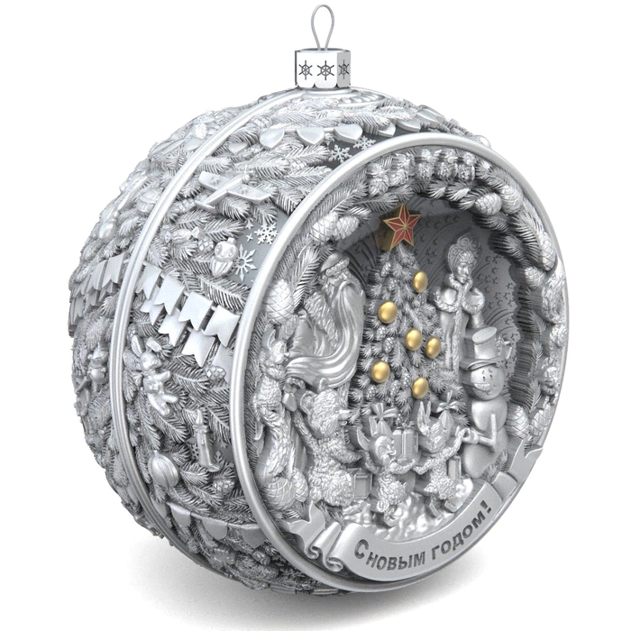 Set of 2 silver Christmas tree balls "Happy childhood and Nostalgia"